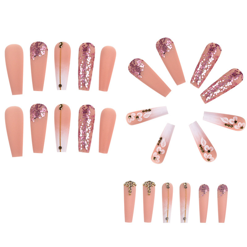 Gradient Camellia Wearable Manicure with Diamonds