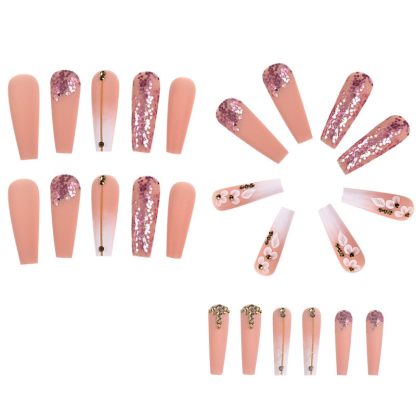 Gradient Camellia Wearable Manicure with Diamonds
