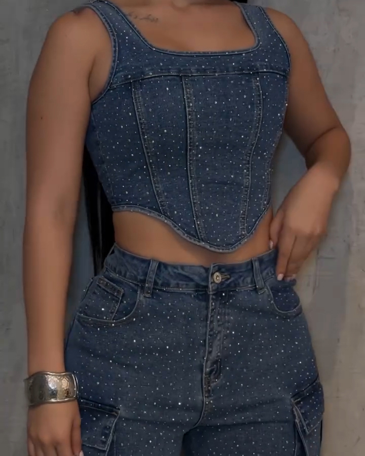 Rhinestone Suspender  Overalls Pants Set (Pre-Sale)