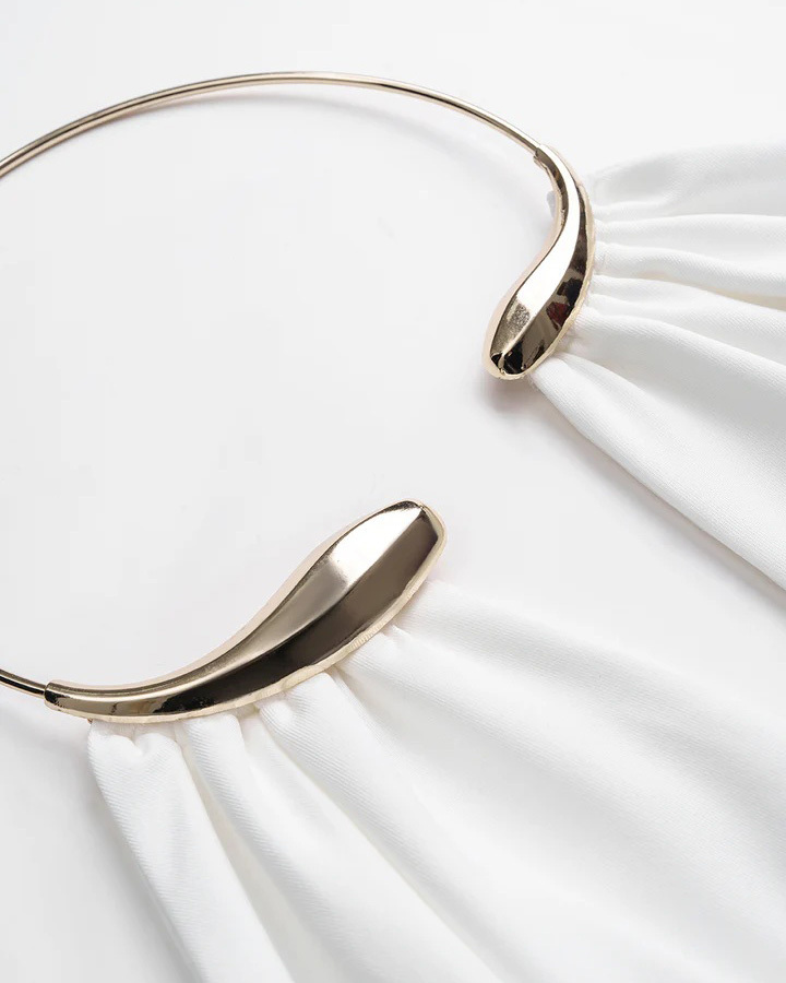 Metallic Decor Halter Neck Ruched Sleeveless Backless Bodysuit