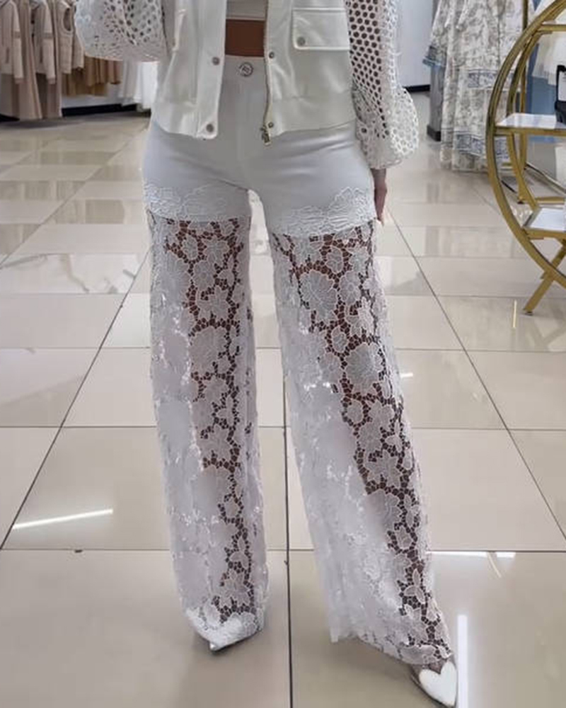 New See Through Lace Slim Straight Leg Jeans