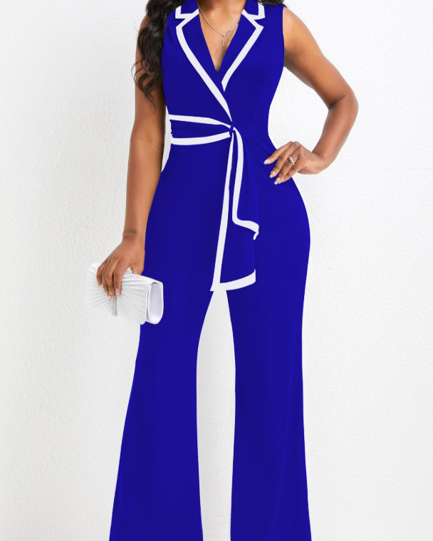 V-Neck Splicing Sleeveless Wide-Leg Jumpsuit