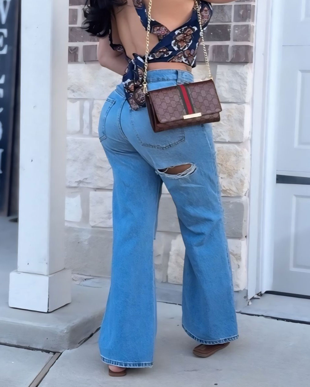 Women's Casual Flared Ripped Jeans