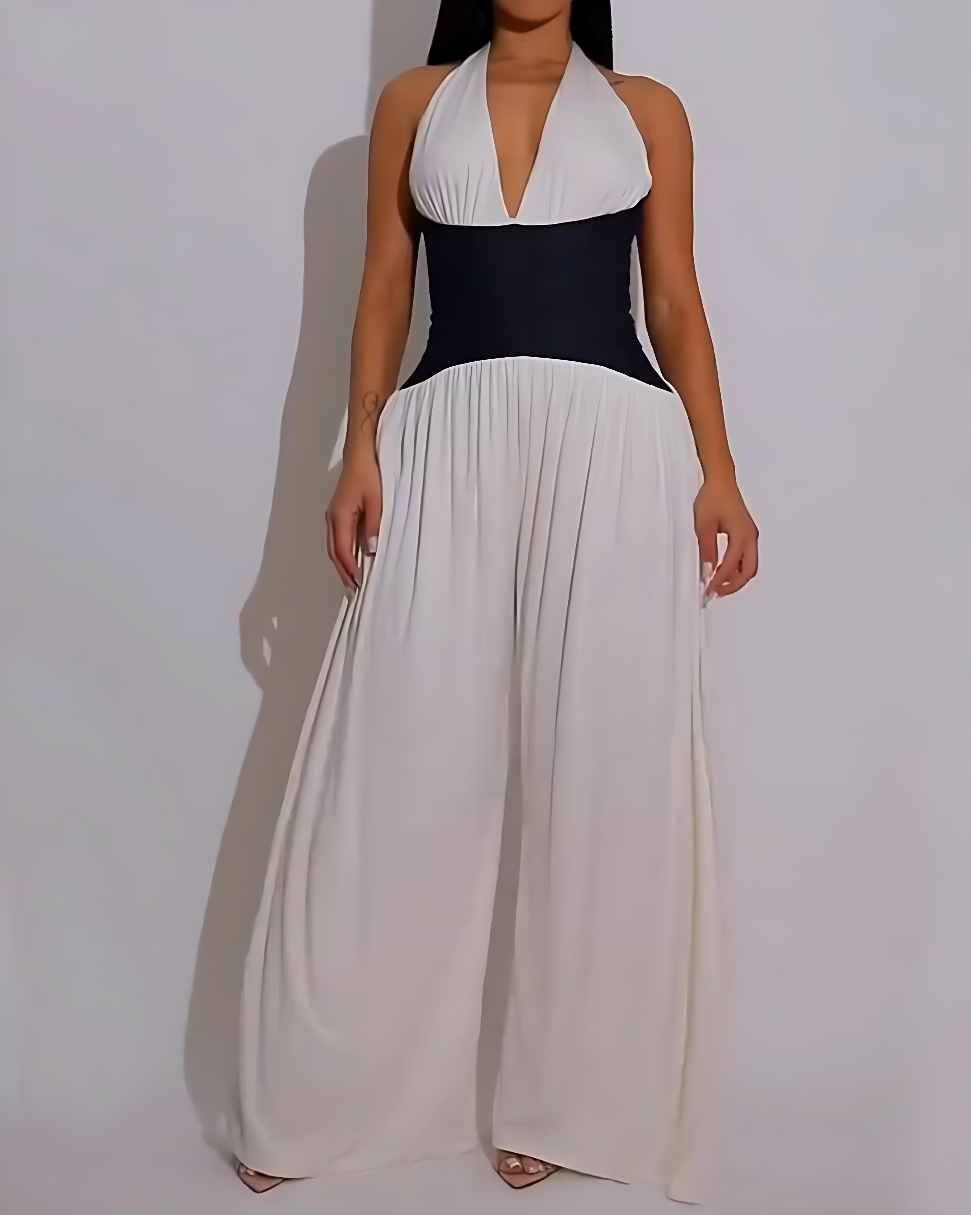 Women's Fashion Halter Neck Waist Wide Leg Jumpsuit