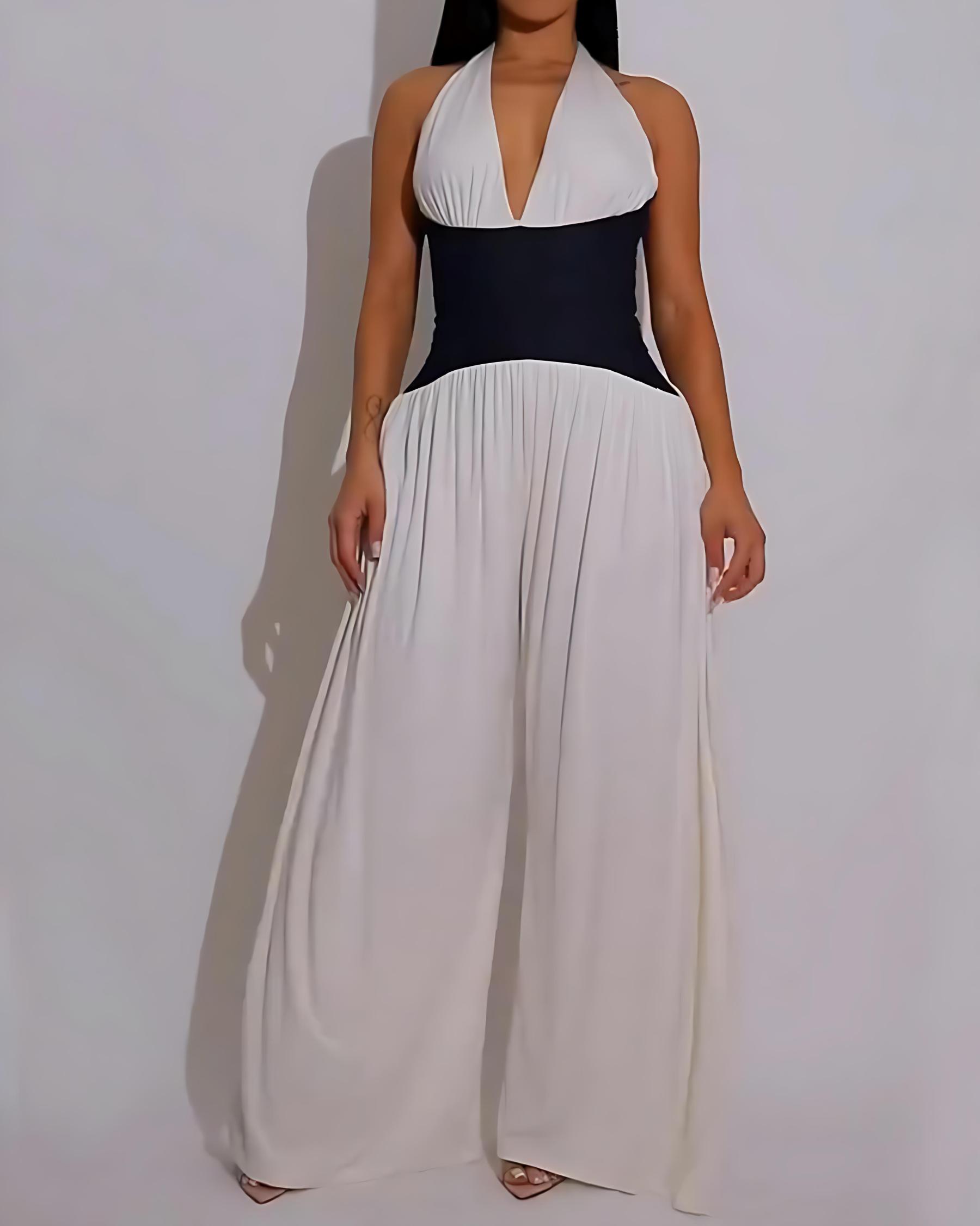 Women's Fashion Halter Neck Waist Wide Leg Jumpsuit