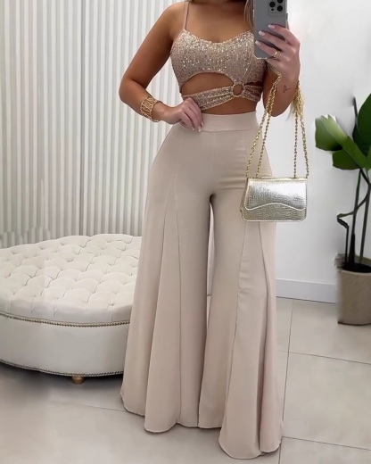 Slim Fit Wide-Leg Pants Set