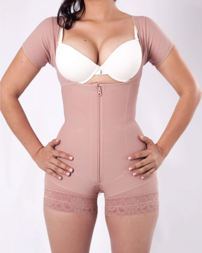 Short Sleeve Tummy Control Fajas Shapewear With Zipper