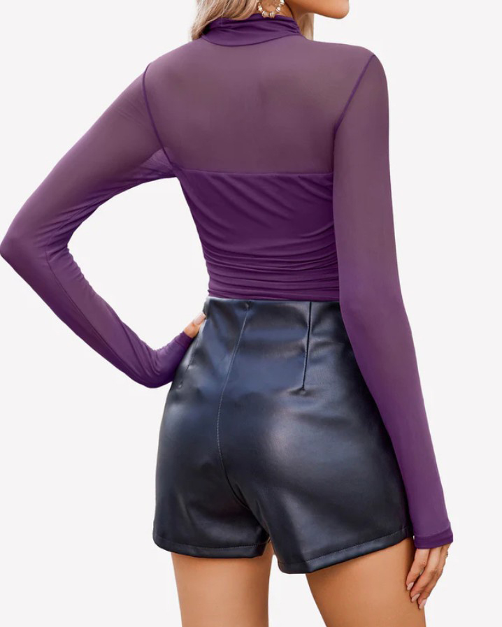 Ruched Sheer Mesh Slimming Shapewear Thong Bodysuit