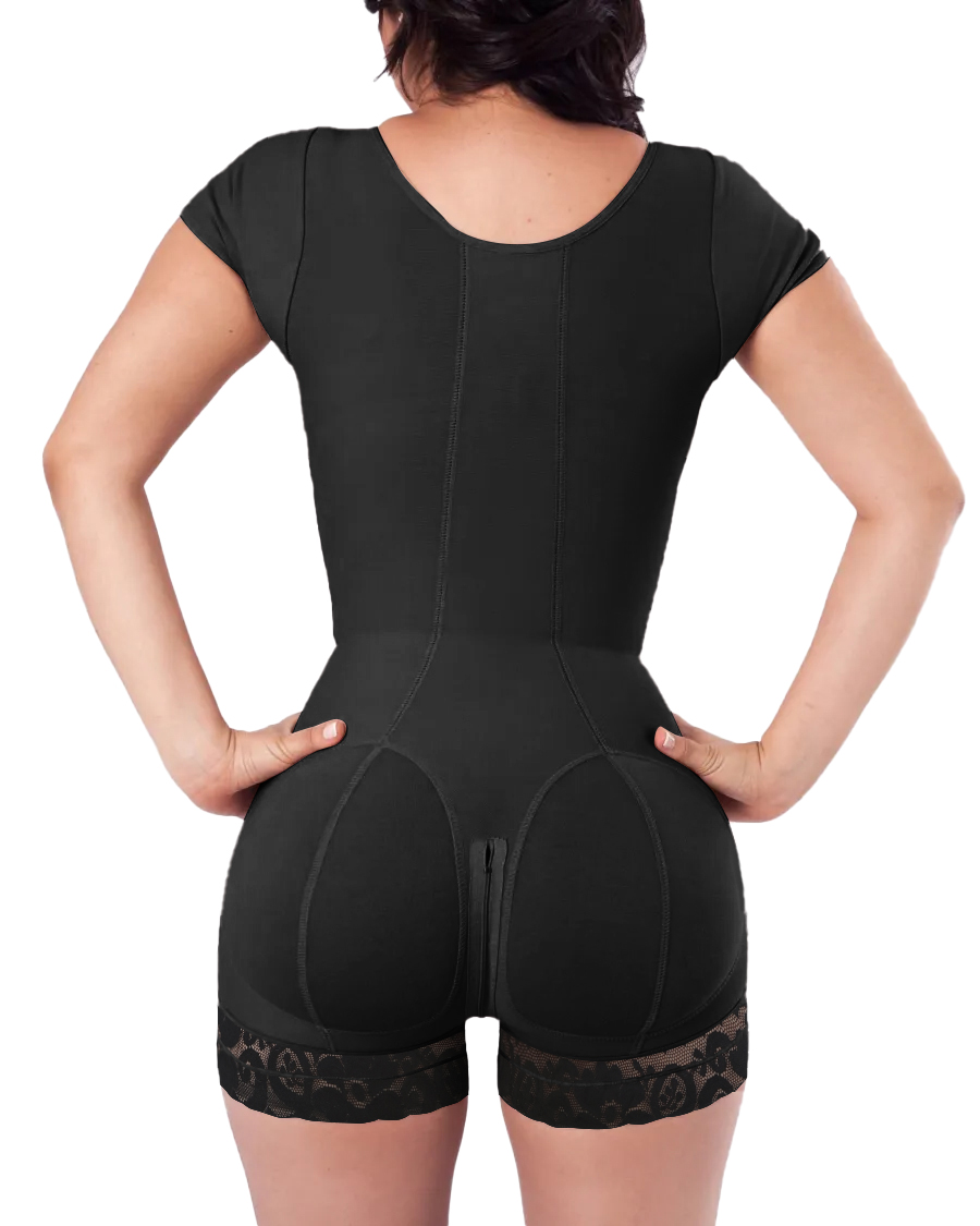 Short Sleeve Tummy Control Fajas Shapewear With Zipper