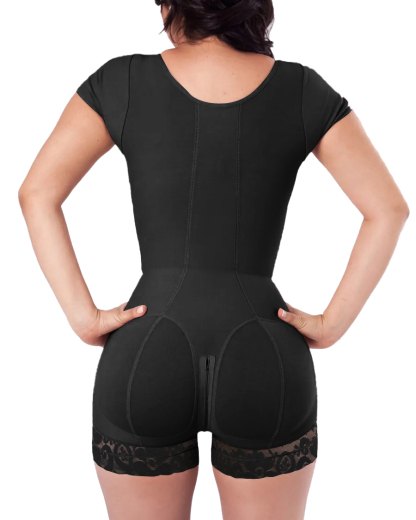Short Sleeve Tummy Control Fajas Shapewear With Zipper