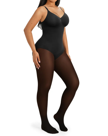 Seamless Full Body Shaper with Fleece Lined Fake Translucent Tights
