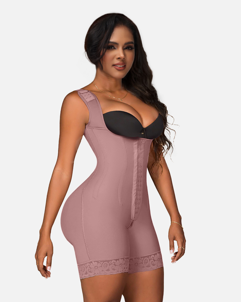 Women Faja Tummy Control Open Bust Shapewear Thigh Slimmer Zipper Crotch Body Shaper