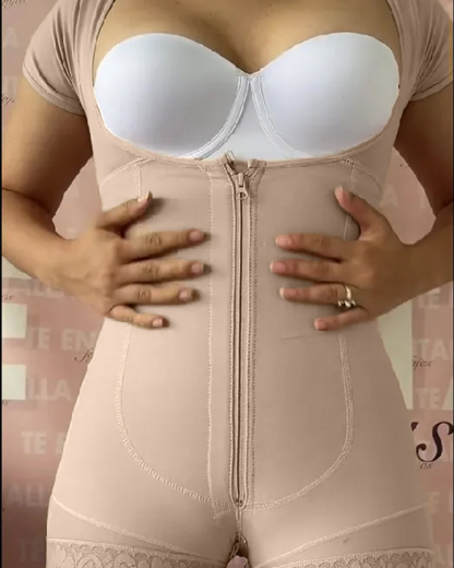 Short Sleeve Tummy Control Fajas Shapewear With Zipper