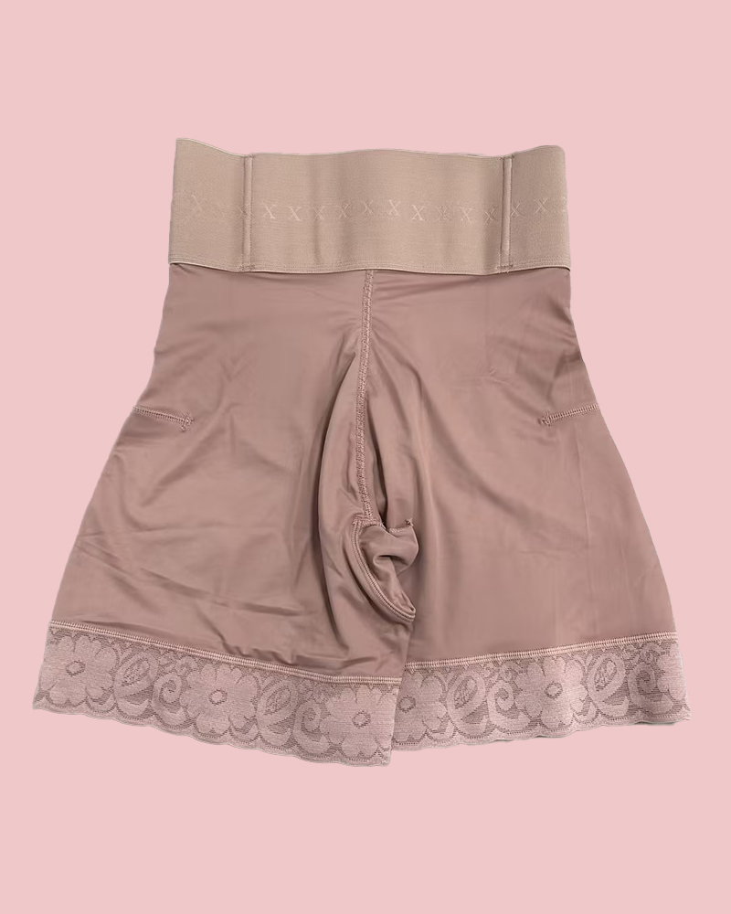 Lace Stitching Butt Lifting Slimmer Front Buckle Shaping Shorts
