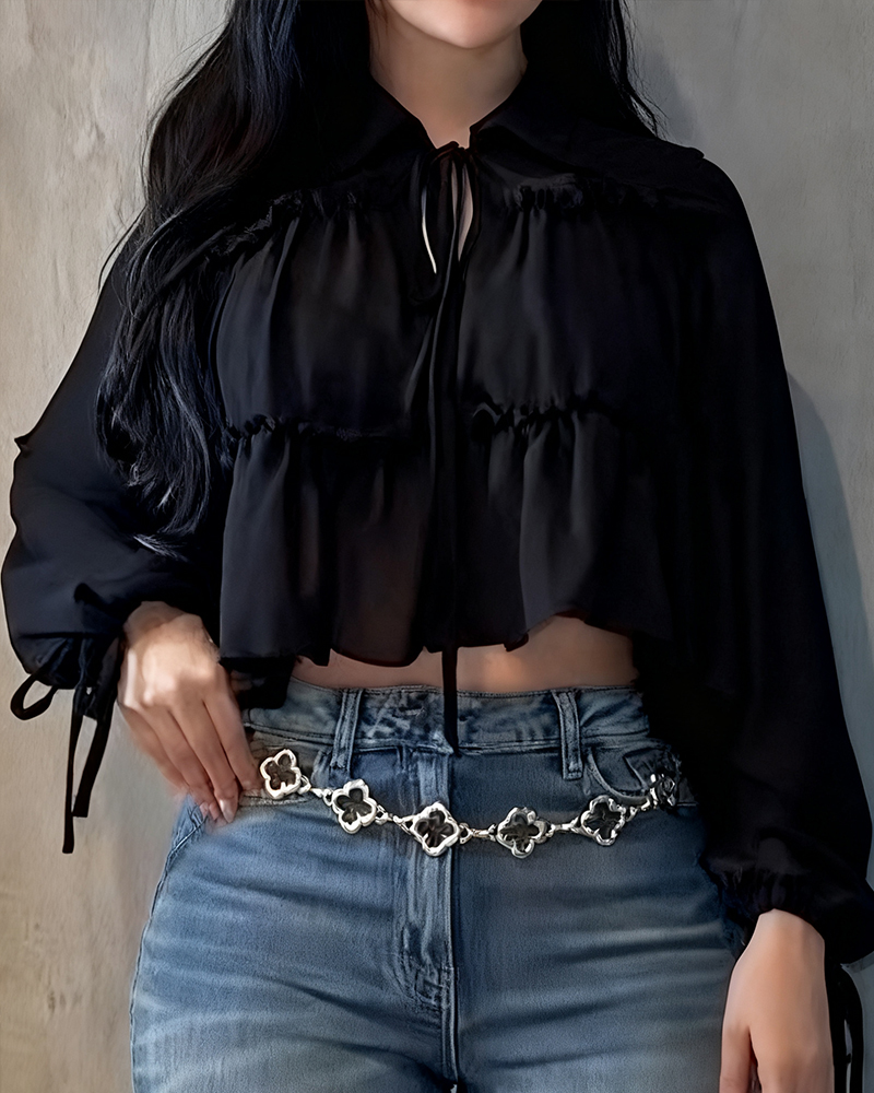 Women's Chiffon Ruffle Long Sleeve Shirt