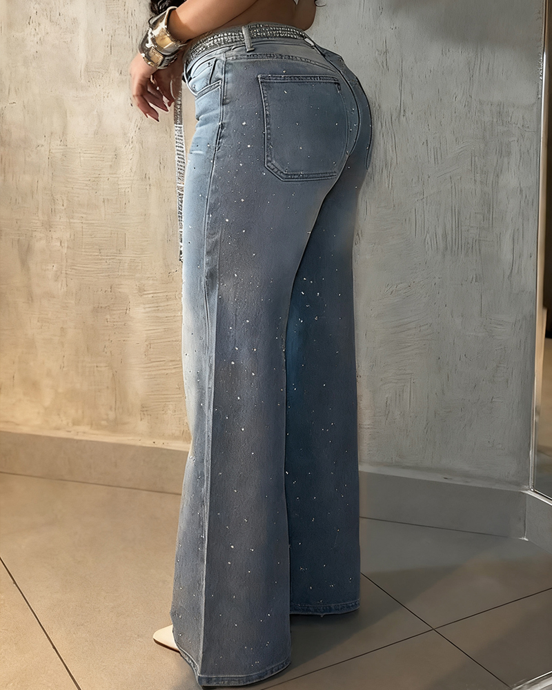 Diamond-Studded Straight-Leg Jeans