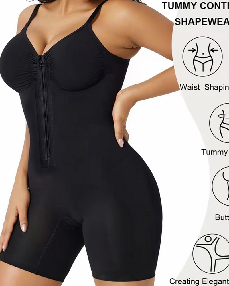 Women's High Elastic Zipper Adjustable Straps Breathable Mesh Design Tummy Control Body Shaper