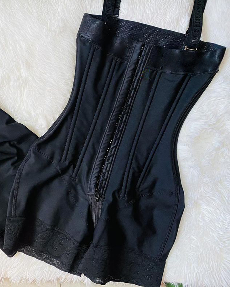Buckle Front Open Bust Crotch Zipper Tummy Control Shapewear Bodysuit