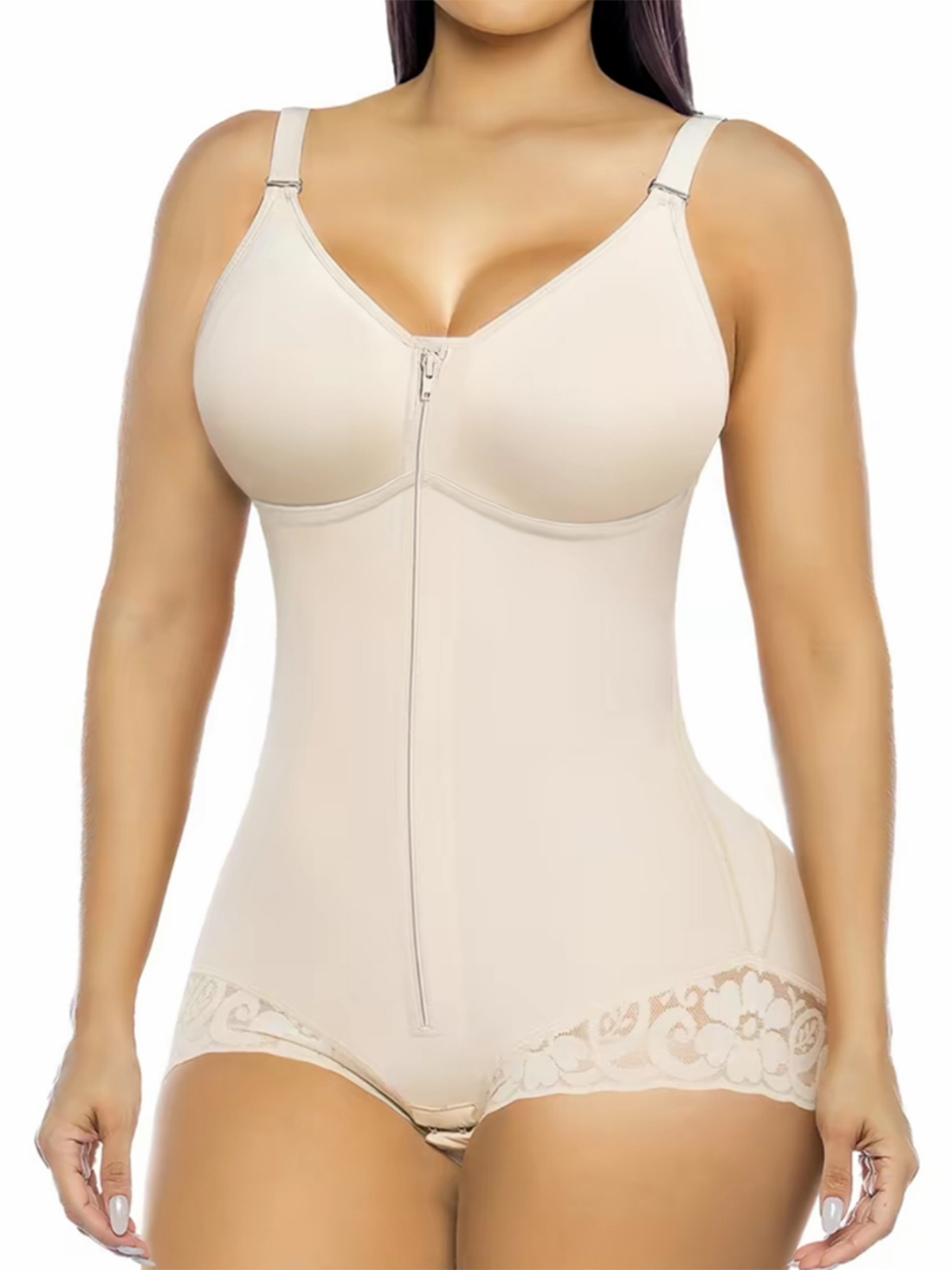Breathable Zipper Tummy Control Sculpting Bodysuit Fajas