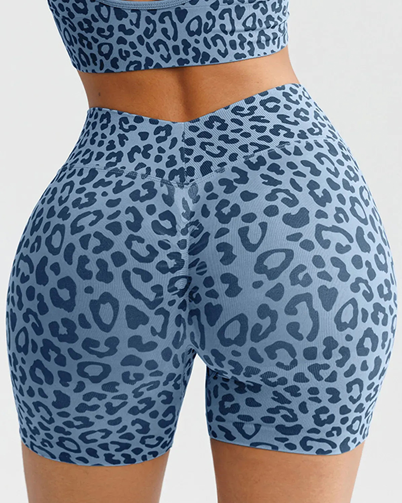 Leopard Print Seamless Hip Lifting Sports Shorts