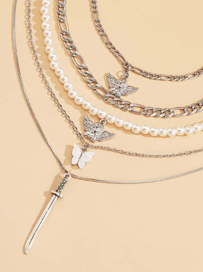 Retro Street Shooting Butterfly Punk Multi-Element Suit Necklace