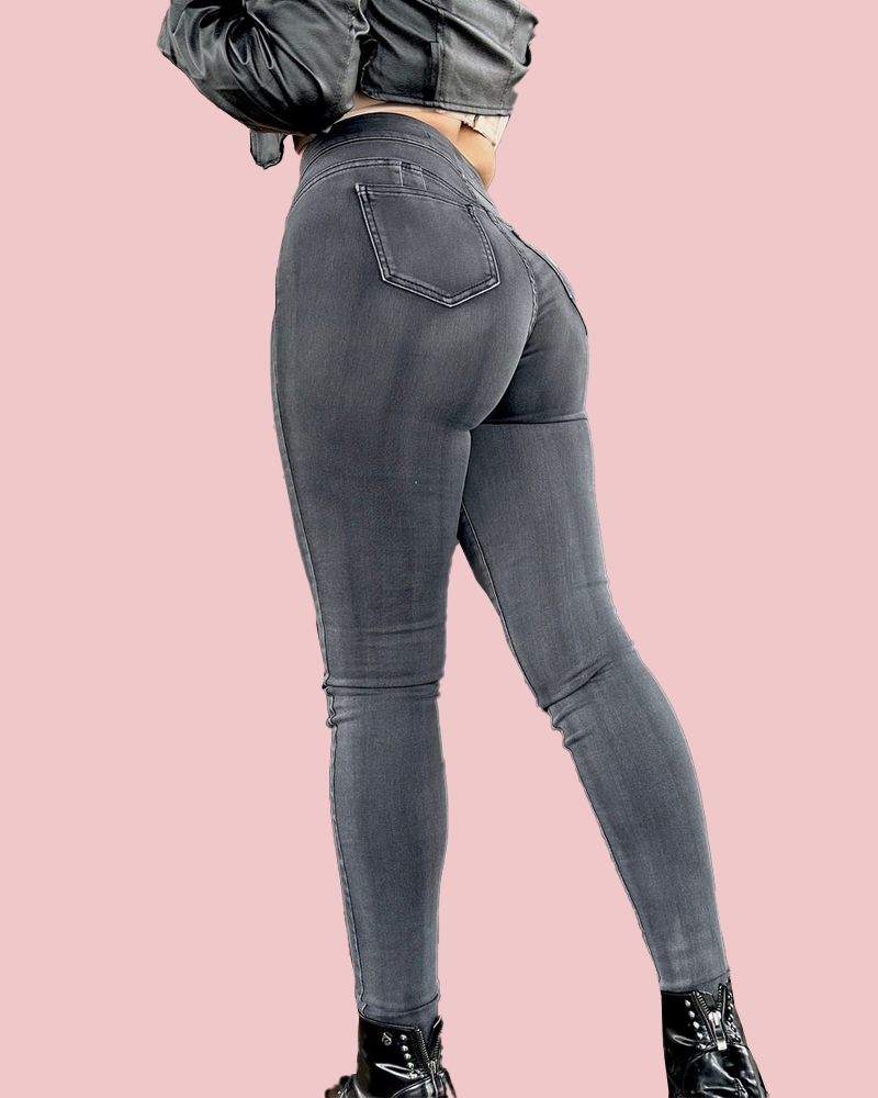 Uniquely Designed Curve-Shaped Stretch Skinny Jeans