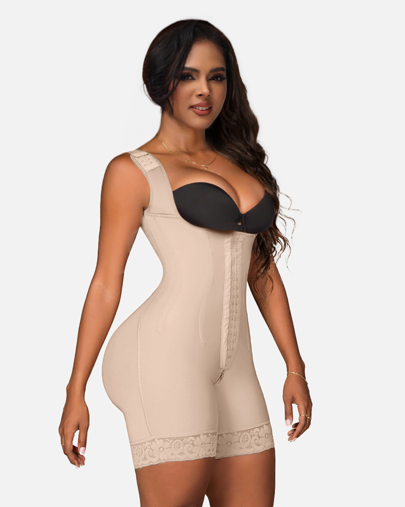 Women Faja Tummy Control Open Bust Shapewear Thigh Slimmer Zipper Crotch Body Shaper