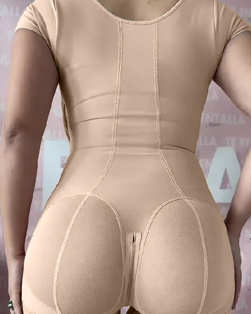 Short Sleeve Tummy Control Fajas Shapewear With Zipper