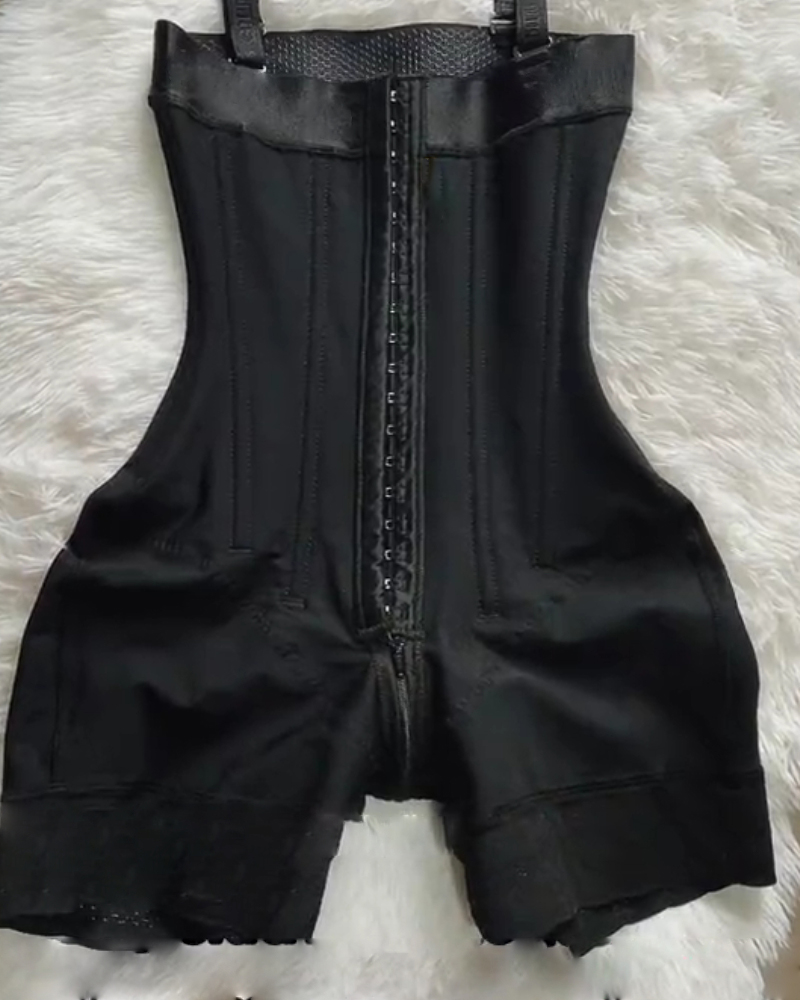 Buckle Front Open Bust Crotch Zipper Tummy Control Shapewear Bodysuit