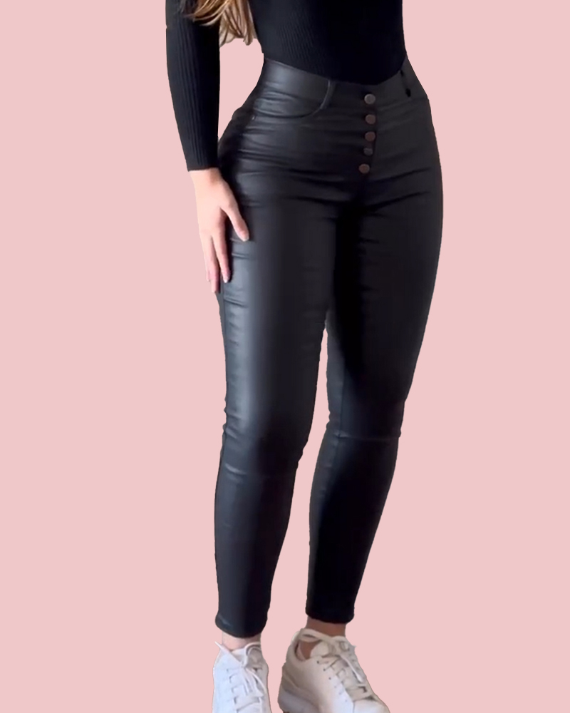 Eco Leather Tight-Fitting Long Pants