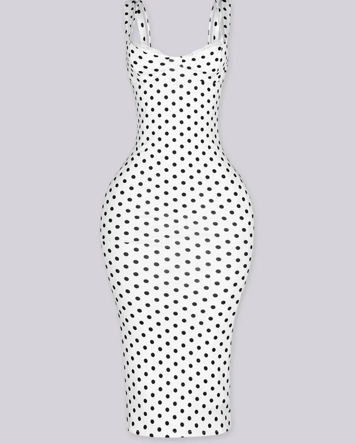 Women's Slim-Fit Sexy Stretchy Classic Polka Dot Maxi Dress