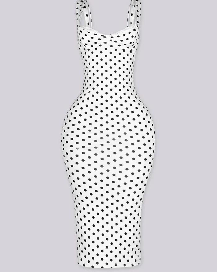 Women's Slim-Fit Sexy Stretchy Classic Polka Dot Maxi Dress