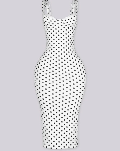 Women's Slim-Fit Sexy Stretchy Classic Polka Dot Maxi Dress