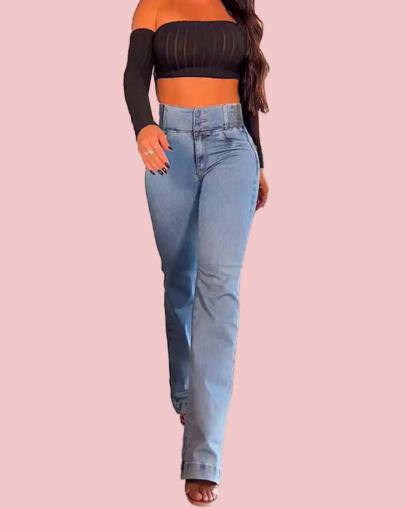 Skinny Flared Jeans With Elastic Waistband