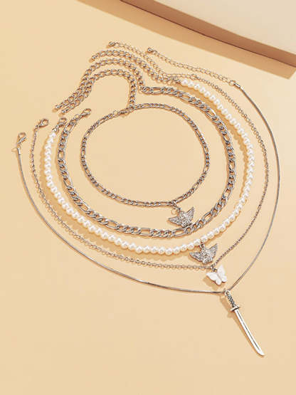Retro Street Shooting Butterfly Punk Multi-Element Suit Necklace