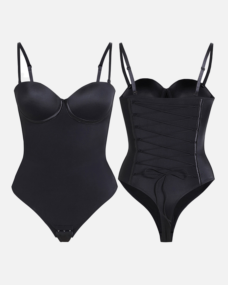 Back Lace-up Bodysuit Thong Seamless Shapewear