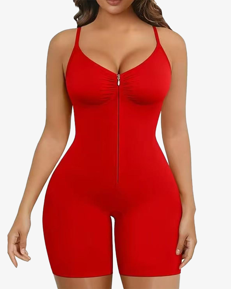Women's High Elastic Zipper Adjustable Straps Breathable Mesh Design Tummy Control Body Shaper