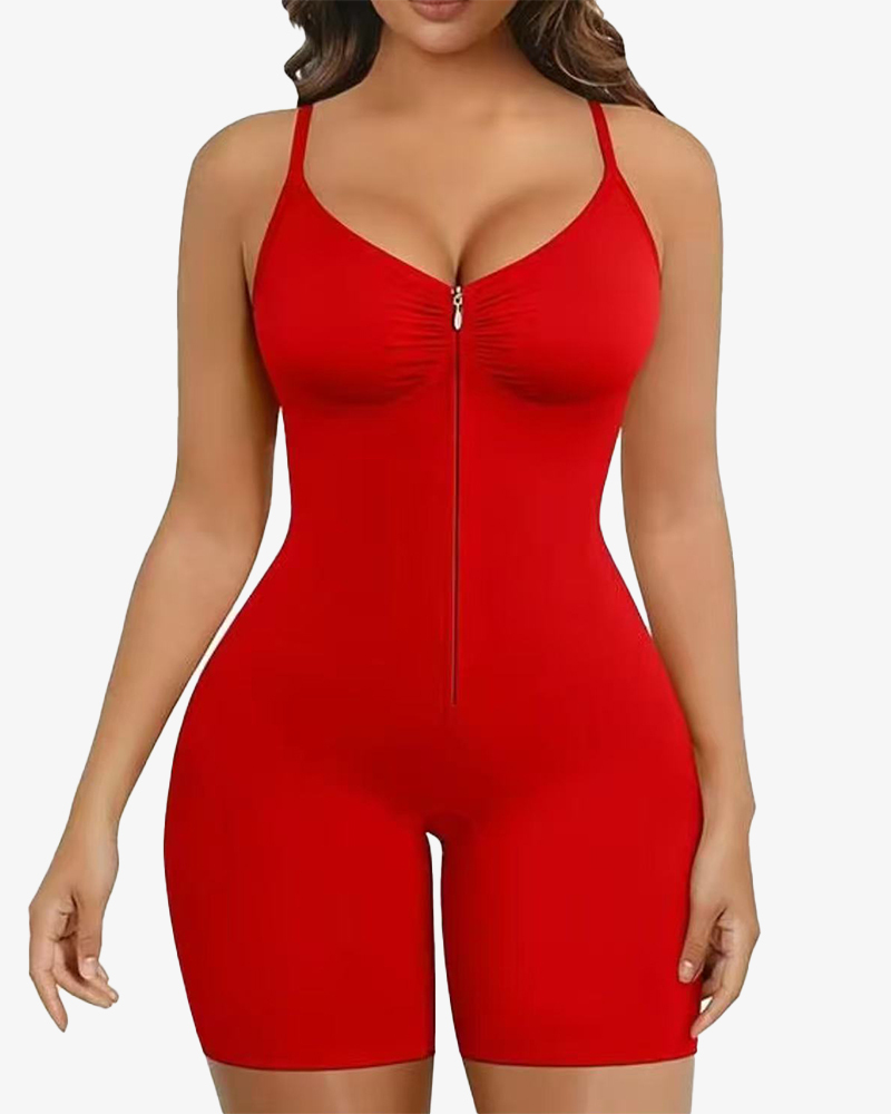 Women's High Elastic Zipper Adjustable Straps Breathable Mesh Design Tummy Control Body Shaper