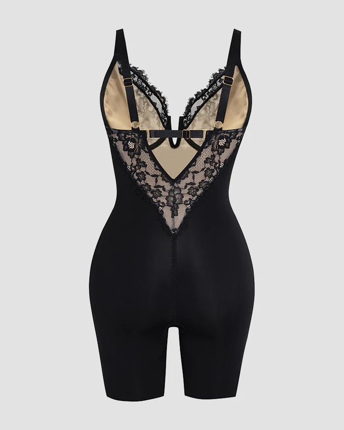 Lace Plunge Backless Bodysuit Shapewear
