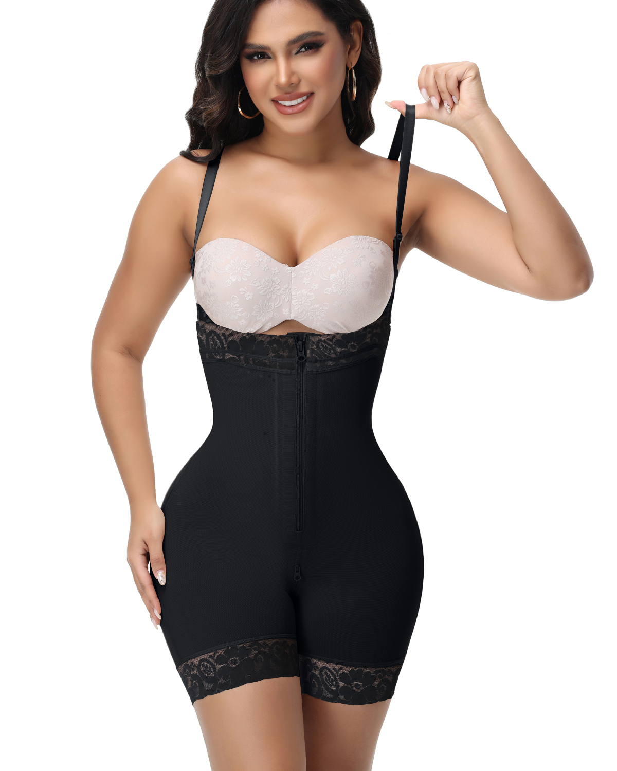 Tummy Control Adjustable Straps Shapewear Crotch Zipper Faja