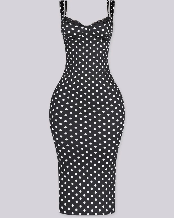 Women's Slim-Fit Sexy Stretchy Classic Polka Dot Maxi Dress