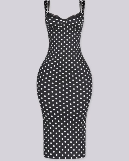 Women's Slim-Fit Sexy Stretchy Classic Polka Dot Maxi Dress