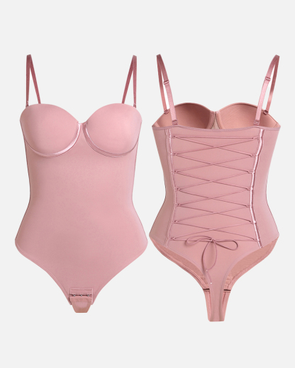 Back Lace-up Bodysuit Thong Seamless Shapewear
