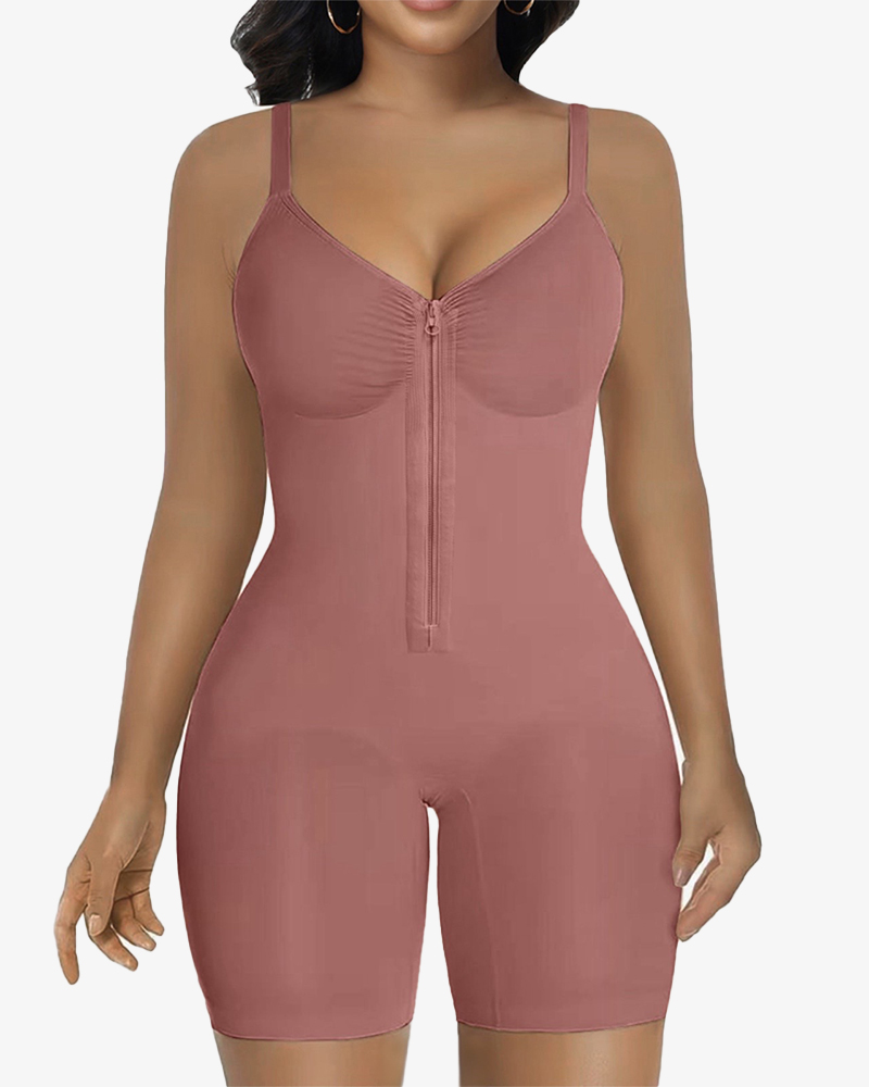 Women's High Elastic Zipper Adjustable Straps Breathable Mesh Design Tummy Control Body Shaper