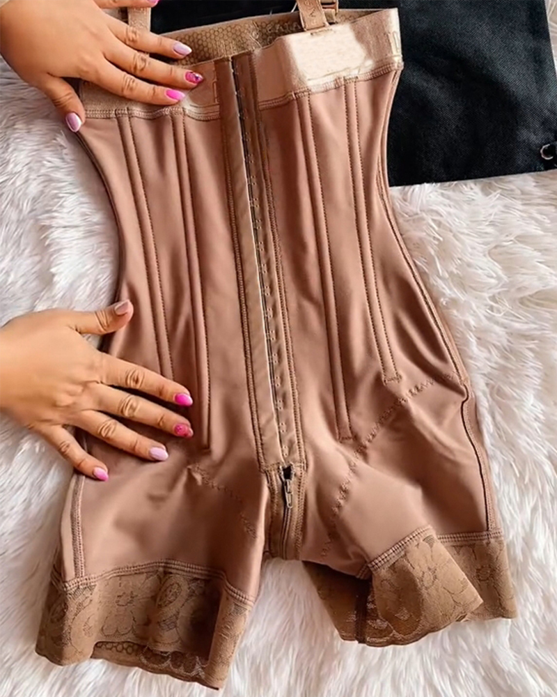 Buckle Front Open Bust Crotch Zipper Tummy Control Shapewear Bodysuit