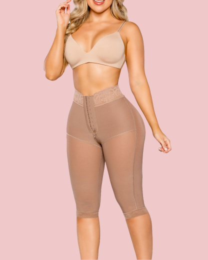 Women's High Waisted Shaping Midi Pants Grommet Control