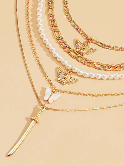 Retro Street Shooting Butterfly Punk Multi-Element Suit Necklace