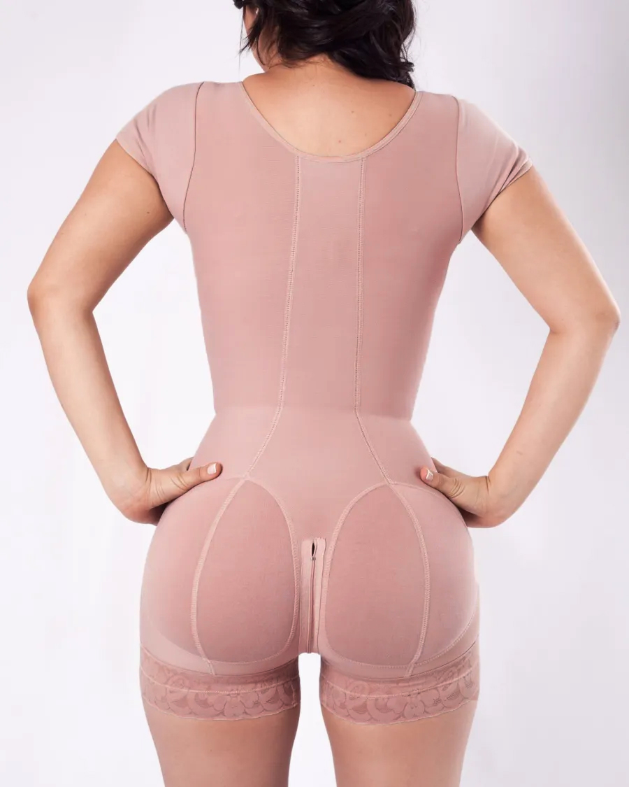 Short Sleeve Tummy Control Fajas Shapewear With Zipper