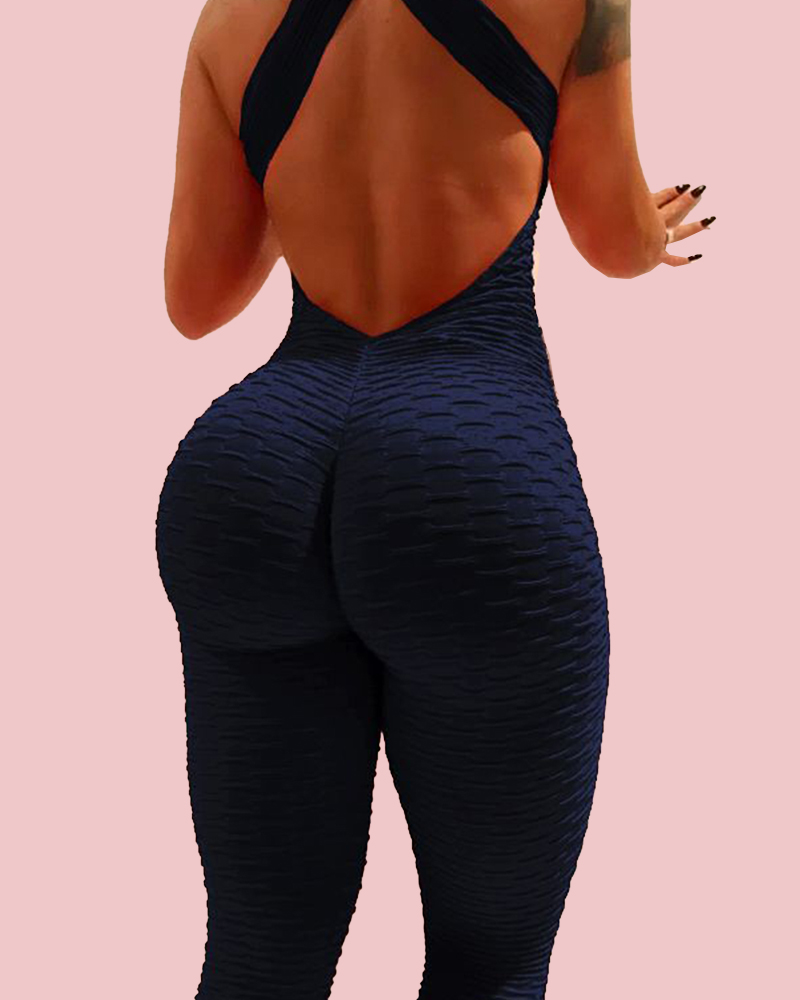 Yoga Onesie Jacquard Bubble Yoga Pants Hip Lift High Waist
