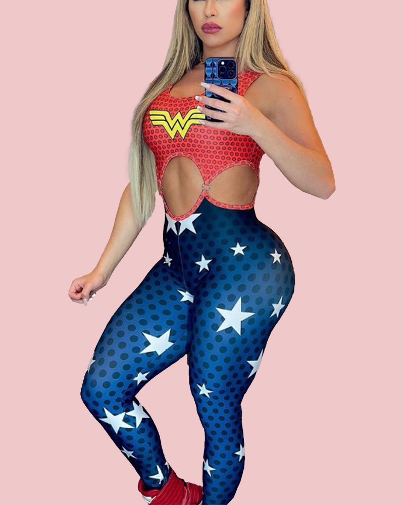 Exclusive Wonder Woman Printed Thick Straps Classic Jumpsuit